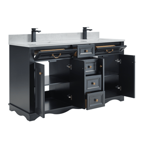 Legion Furniture WS2514-60-TB 60" TRICORN BLACK FINISH SOLID WOOD SINK VANITY WITH 1" ARTIFICIAL STONE TOP