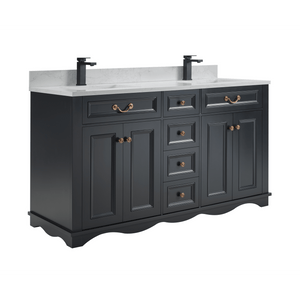 Legion Furniture WS2514-60-TB 60" TRICORN BLACK FINISH SOLID WOOD SINK VANITY WITH 1" ARTIFICIAL STONE TOP