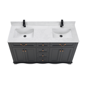 Legion Furniture WS2514-60-TB 60" TRICORN BLACK FINISH SOLID WOOD SINK VANITY WITH 1" ARTIFICIAL STONE TOP