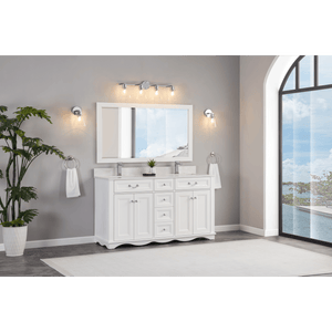 Legion Furniture WS2514-60-W 60" WHITE FINISH SOLID WOOD SINK VANITY WITH 1" ARTIFICIAL STONE TOP