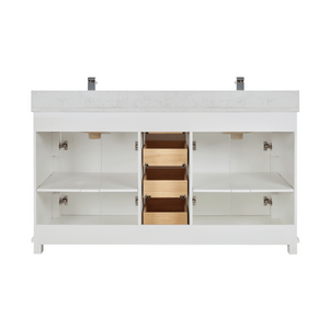 Legion Furniture WS2514-60-W 60" WHITE FINISH SOLID WOOD SINK VANITY WITH 1" ARTIFICIAL STONE TOP