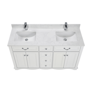 Legion Furniture WS2514-60-W 60" WHITE FINISH SOLID WOOD SINK VANITY WITH 1" ARTIFICIAL STONE TOP