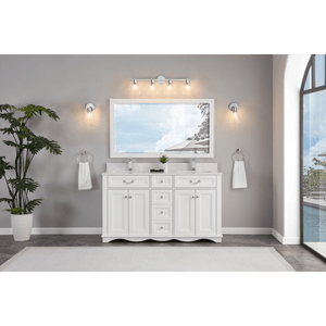 Legion Furniture WS2514-60-W 60" WHITE FINISH SOLID WOOD SINK VANITY WITH 1" ARTIFICIAL STONE TOP