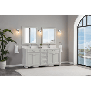 Legion Furniture WS2514-72-SS 72" SILVER STRAND FINISH SOLID WOOD SINK VANITY  WITH 1' ARTIFICIAL STONE TOP