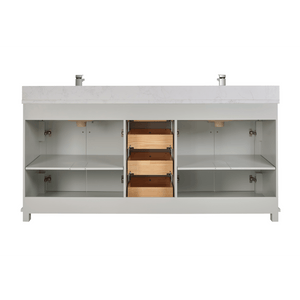 Legion Furniture WS2514-72-SS 72" SILVER STRAND FINISH SOLID WOOD SINK VANITY  WITH 1' ARTIFICIAL STONE TOP