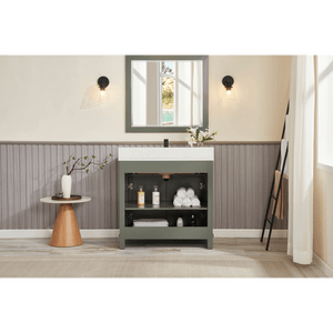 Legion Furniture WS2515-36-PG 36" PEWTER GREEN FINISH SOLID WOOD SINK VANITY  WITH 1' ARTIFICIAL STONE TOP