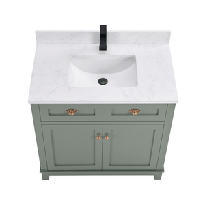 Legion Furniture WS2515-36-PG 36" PEWTER GREEN FINISH SOLID WOOD SINK VANITY  WITH 1' ARTIFICIAL STONE TOP