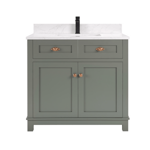 Legion Furniture WS2515-36-PG 36" PEWTER GREEN FINISH SOLID WOOD SINK VANITY  WITH 1' ARTIFICIAL STONE TOP