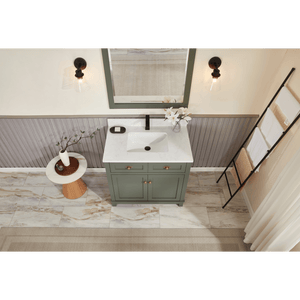 Legion Furniture WS2515-36-PG 36" PEWTER GREEN FINISH SOLID WOOD SINK VANITY  WITH 1' ARTIFICIAL STONE TOP