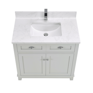 Legion Furniture WS2515-36-SS 36" SILVER STRAND FINISH SOLID WOOD SINK VANITY WITH 1" ARTIFICIAL STONE TOP