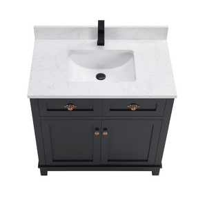 Legion Furniture WS2515-36-TB 36" TRICORN BLACK FINISH SOLID WOOD SINK VANITY  WITH 1' ARTIFICIAL STONE TOP