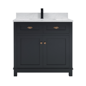 Legion Furniture WS2515-36-TB 36" TRICORN BLACK FINISH SOLID WOOD SINK VANITY  WITH 1' ARTIFICIAL STONE TOP