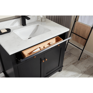 Legion Furniture WS2515-36-TB 36" TRICORN BLACK FINISH SOLID WOOD SINK VANITY  WITH 1' ARTIFICIAL STONE TOP