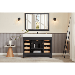 Legion Furniture WS2515-48-TB 48" TRICORN BLACK FINISH SOLID WOOD SINK VANITY  WITH 1' ARTIFICIAL STONE TOP