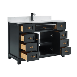 Legion Furniture WS2515-48-TB 48" TRICORN BLACK FINISH SOLID WOOD SINK VANITY  WITH 1' ARTIFICIAL STONE TOP