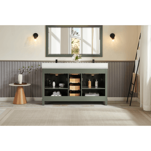 Legion Furniture WS2515-60-PG 60" PEWTER GREEN FINISH SOLID WOOD SINK VANITY  WITH 1' ARTIFICIAL STONE TOP