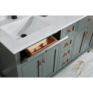 Legion Furniture WS2515-60-PG 60" PEWTER GREEN FINISH SOLID WOOD SINK VANITY  WITH 1' ARTIFICIAL STONE TOP