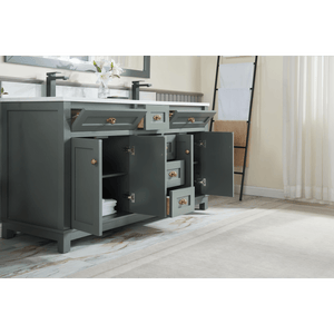 Legion Furniture WS2515-60-PG 60" PEWTER GREEN FINISH SOLID WOOD SINK VANITY  WITH 1' ARTIFICIAL STONE TOP