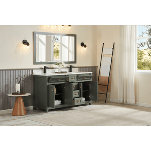 Legion Furniture WS2515-60-PG 60" PEWTER GREEN FINISH SOLID WOOD SINK VANITY  WITH 1' ARTIFICIAL STONE TOP