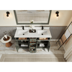 Legion Furniture WS2515-60-PG 60" PEWTER GREEN FINISH SOLID WOOD SINK VANITY  WITH 1' ARTIFICIAL STONE TOP