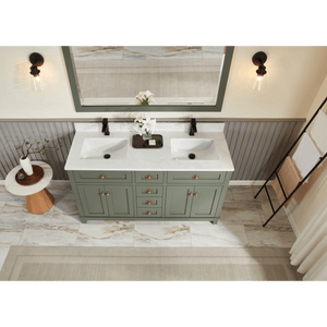 Legion Furniture WS2515-60-PG 60" PEWTER GREEN FINISH SOLID WOOD SINK VANITY  WITH 1' ARTIFICIAL STONE TOP