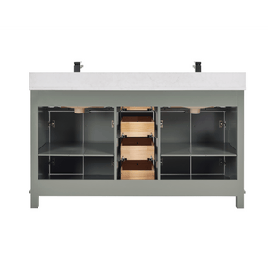 Legion Furniture WS2515-60-PG 60" PEWTER GREEN FINISH SOLID WOOD SINK VANITY  WITH 1' ARTIFICIAL STONE TOP