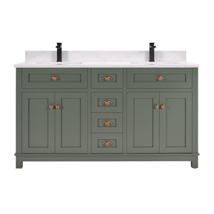 Legion Furniture WS2515-60-PG 60" PEWTER GREEN FINISH SOLID WOOD SINK VANITY  WITH 1' ARTIFICIAL STONE TOP