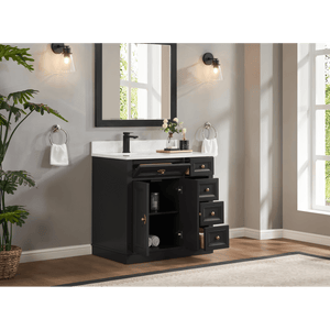 Legion Furniture WS2516-36-TB 36" TRICORN BLACK FINISH SOLID WOOD SINK VANITY  WITH 1' ARTIFICIAL STONE TOP