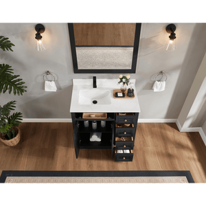 Legion Furniture WS2516-36-TB 36" TRICORN BLACK FINISH SOLID WOOD SINK VANITY  WITH 1' ARTIFICIAL STONE TOP