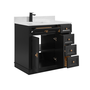 Legion Furniture WS2516-36-TB 36" TRICORN BLACK FINISH SOLID WOOD SINK VANITY  WITH 1' ARTIFICIAL STONE TOP