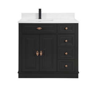 Legion Furniture WS2516-36-TB 36" TRICORN BLACK FINISH SOLID WOOD SINK VANITY  WITH 1' ARTIFICIAL STONE TOP