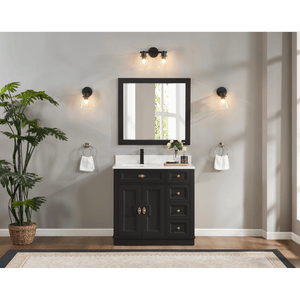 Legion Furniture WS2516-36-TB 36" TRICORN BLACK FINISH SOLID WOOD SINK VANITY  WITH 1' ARTIFICIAL STONE TOP