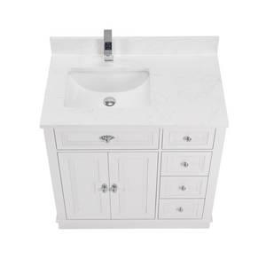 Legion Furniture WS2516-36-W 36" WHITE FINISH SOLID WOOD SINK VANITY WITH 1" ARTIFICIAL STONE TOP