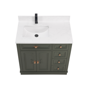 Legion Furniture WS2516-36-PG 36" PEWTER GREEN FINISH SOLID WOOD SINK VANITY  WITH 1' ARTIFICIAL STONE TOP