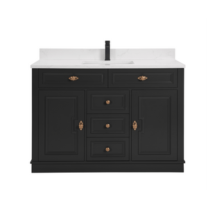 Legion Furniture WS2516-48-TB 48" TRICORN BLACK FINISH SOLID WOOD SINK VANITY  WITH 1' ARTIFICIAL STONE TOP