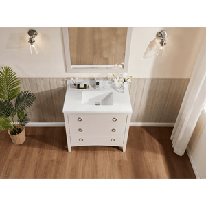 Legion Furniture WS2518-36-DW 36" DREAMY WHITE FINISH SOLID WOOD SINK VANITY  WITH 1' ARTIFICIAL STONE TOP