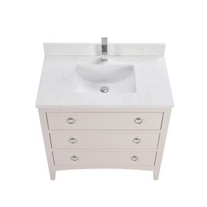 Legion Furniture WS2518-36-DW 36" DREAMY WHITE FINISH SOLID WOOD SINK VANITY  WITH 1' ARTIFICIAL STONE TOP