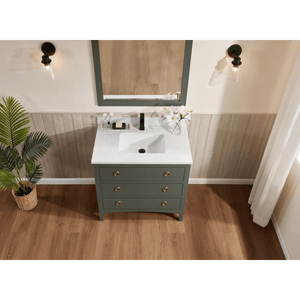 Legion Furniture WS2518-36-PG 36" PEWTER GREEN FINISH SOLID WOOD SINK VANITY  WITH 1' ARTIFICIAL STONE TOP