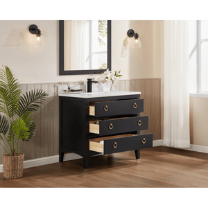 Legion Furniture WS2518-36-TB 36" TRICORN BLACK FINISH SOLID WOOD SINK VANITY  WITH 1' ARTIFICIAL STONE TOP