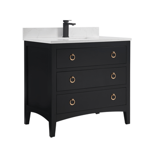 Legion Furniture WS2518-36-TB 36" TRICORN BLACK FINISH SOLID WOOD SINK VANITY  WITH 1' ARTIFICIAL STONE TOP