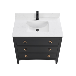 Legion Furniture WS2518-36-TB 36" TRICORN BLACK FINISH SOLID WOOD SINK VANITY  WITH 1' ARTIFICIAL STONE TOP