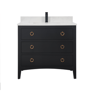 Legion Furniture WS2518-36-TB 36" TRICORN BLACK FINISH SOLID WOOD SINK VANITY  WITH 1' ARTIFICIAL STONE TOP