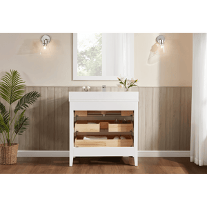Legion Furniture WS2518-36-W 36" WHITE FINISH SOLID WOOD SINK VANITY WITH 1" ARTIFICIAL STONE TOP
