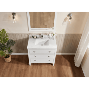Legion Furniture WS2518-36-W 36" WHITE FINISH SOLID WOOD SINK VANITY WITH 1" ARTIFICIAL STONE TOP