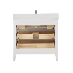 Legion Furniture WS2518-36-W 36" WHITE FINISH SOLID WOOD SINK VANITY WITH 1" ARTIFICIAL STONE TOP