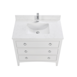 Legion Furniture WS2518-36-W 36" WHITE FINISH SOLID WOOD SINK VANITY WITH 1" ARTIFICIAL STONE TOP