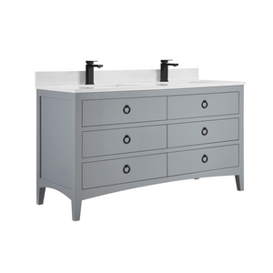 Legion Furniture WS2518-60-CD 60" CADET FINISH SOLID WOOD SINK VANITY  WITH 1' ARTIFICIAL STONE TOP