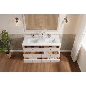 Legion Furniture WS2518-60-DW 60" DREAMY WHITE FINISH SOLID WOOD SINK VANITY  WITH 1' ARTIFICIAL STONE TOP