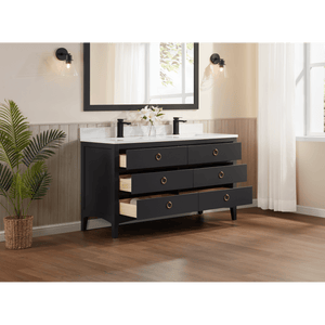 Legion Furniture WS2518-60-TB 60" TRICORN BLACK FINISH SOLID WOOD SINK VANITY  WITH 1' ARTIFICIAL STONE TOP