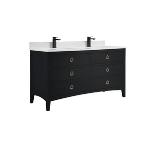 Legion Furniture WS2518-60-TB 60" TRICORN BLACK FINISH SOLID WOOD SINK VANITY  WITH 1' ARTIFICIAL STONE TOP